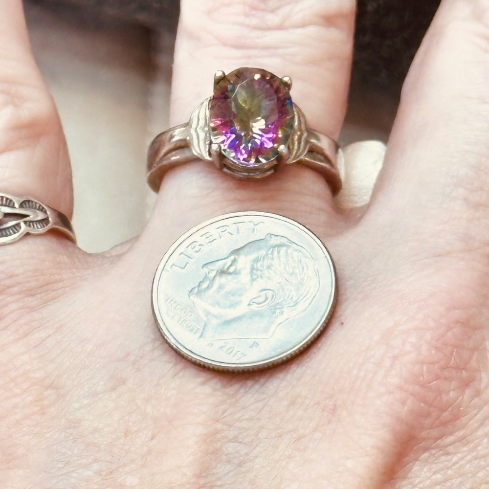 925 Sterling Silver Mystic Topaz Oval Whale Tail Ring Genuine Topaz Enhanced - Picture 14 of 17